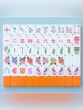 Mahjong Co. - Paradise mahjong tile set with tile bag, orange & white